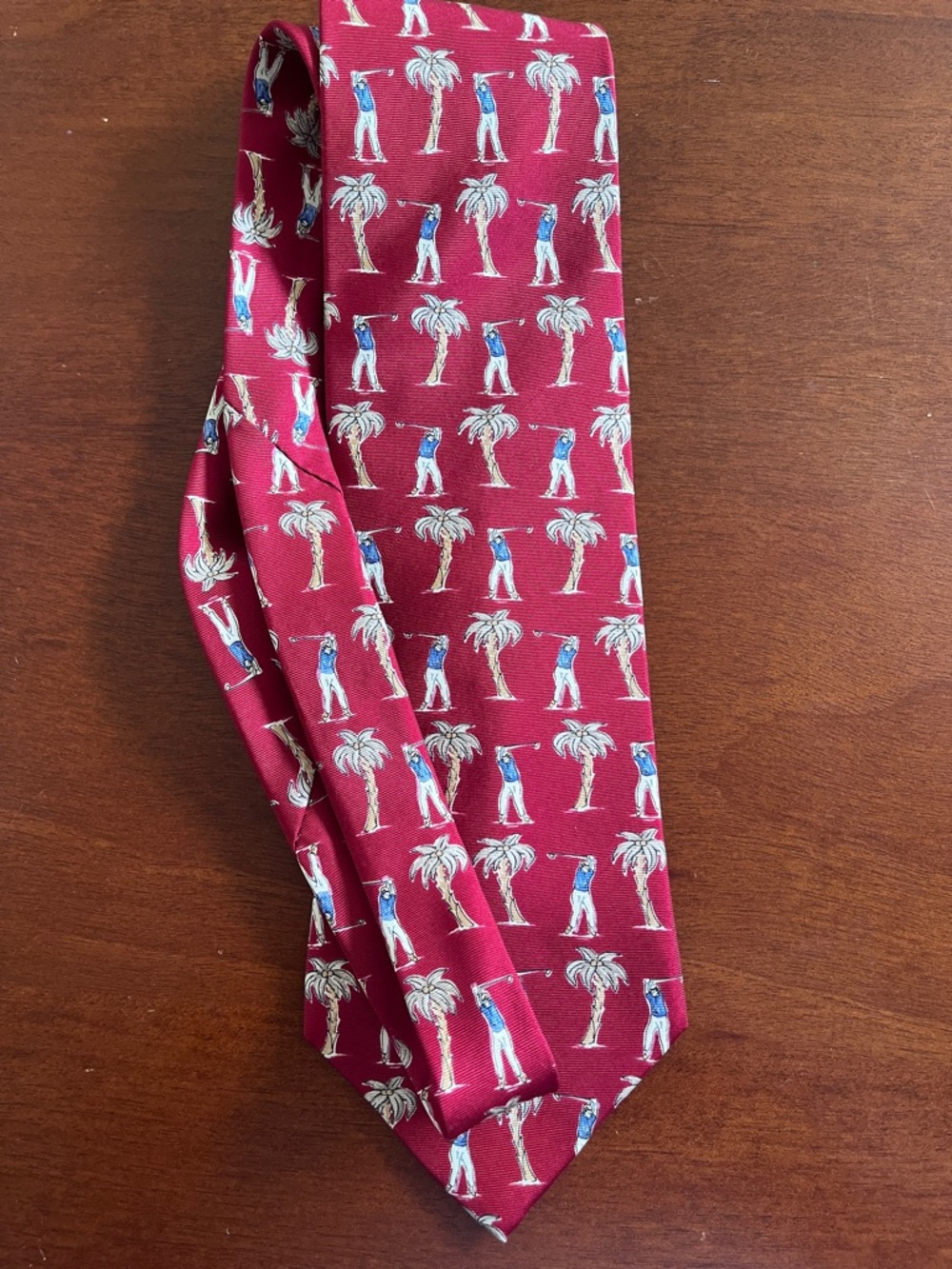 Nautica Maroon Golf & Palm Tree Tie